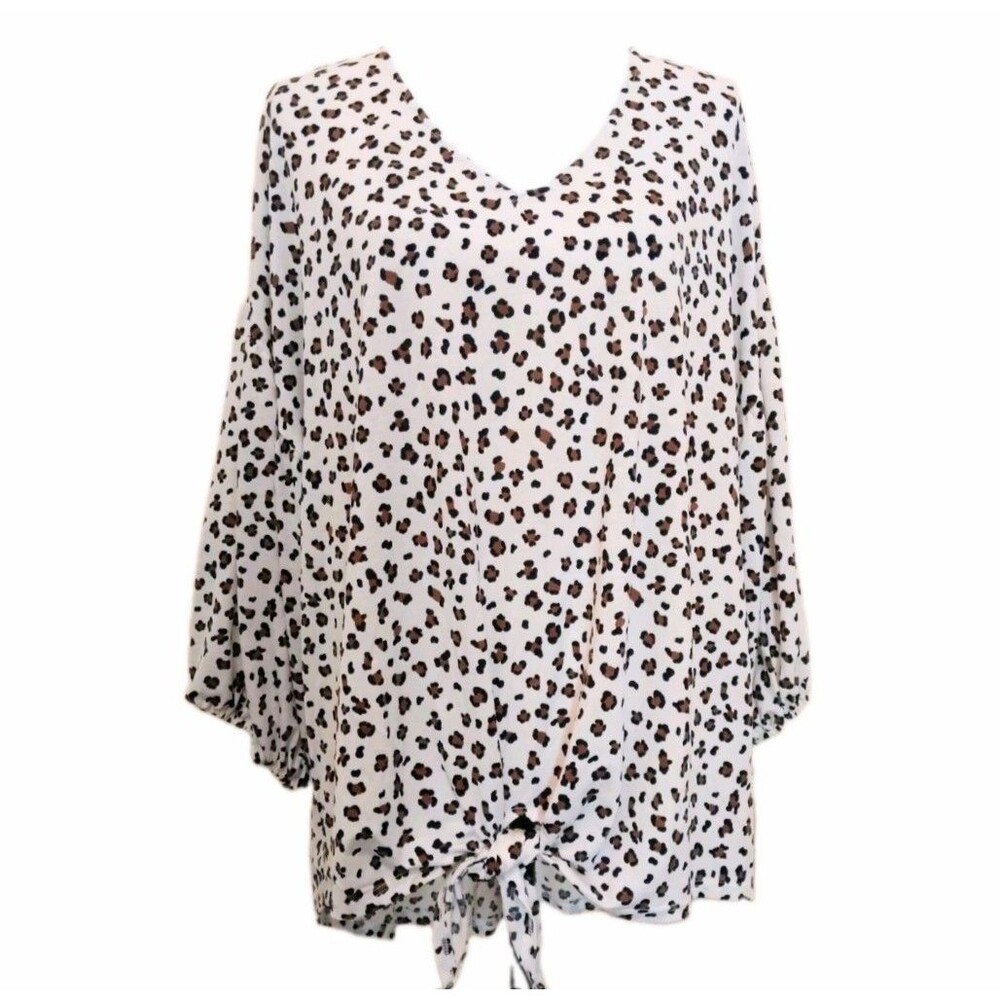Paisley Grace Animal Print Tunic Top Blouse Vee 3/4 Sleeve Size XL